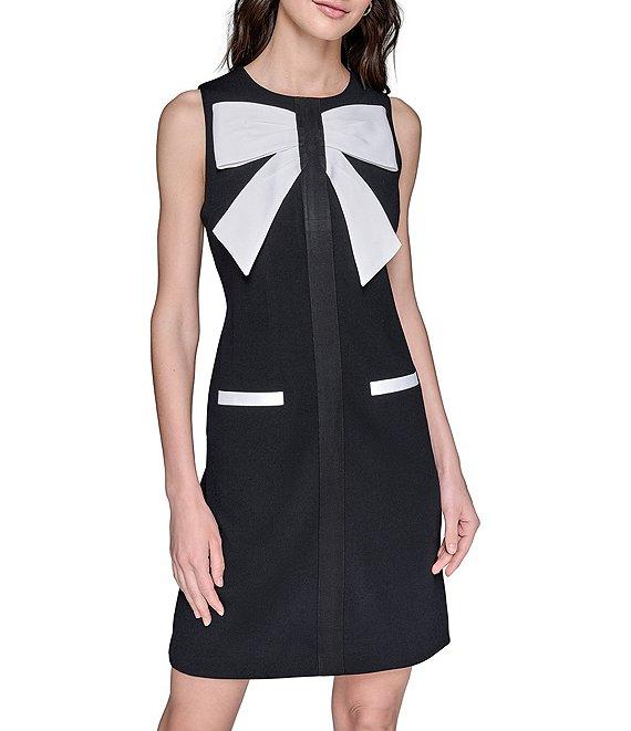 KARL LAGERFELD PARIS Bow Front Scuba Crepe Sheath Dress Product Image