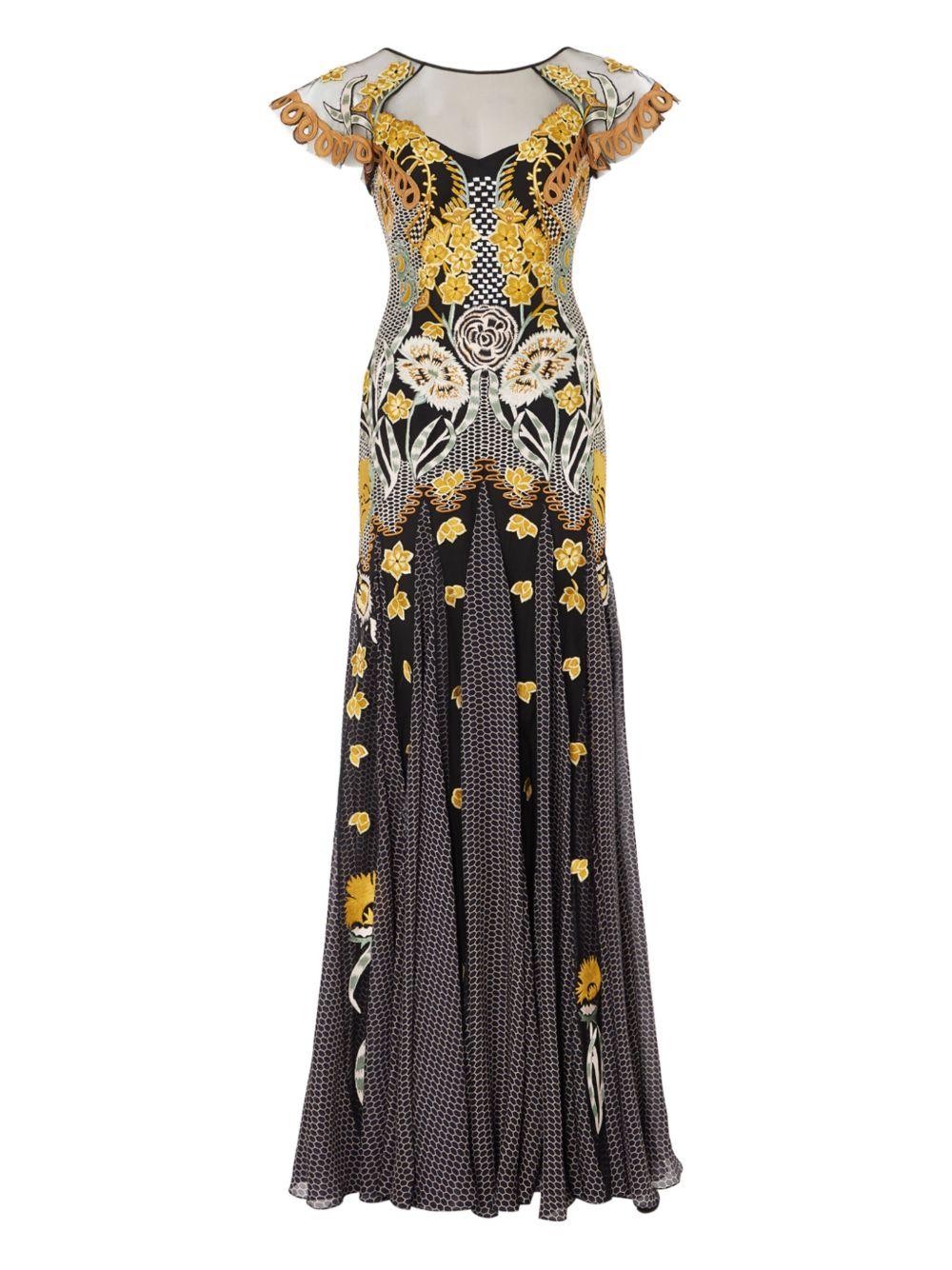 embroidered floral-print maxi dress Product Image