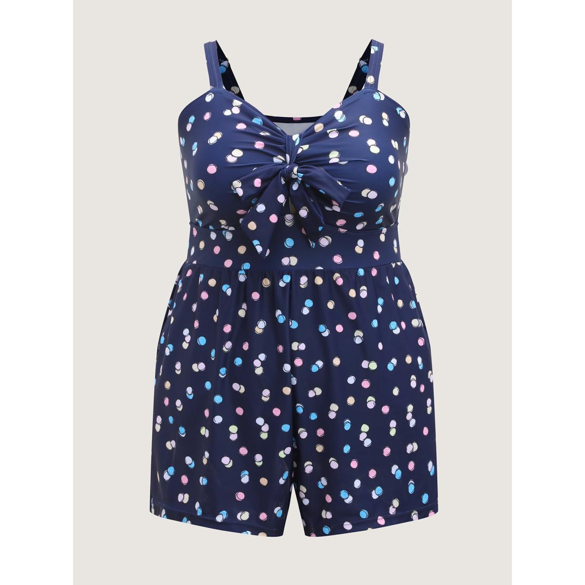 Plus Size Polka Dots Pockets One-Piece Swimsuit Women's Swimwear Mediumblue Beach Tie knot Curve Bathing Suits High stretch One Pieces BloomChic 22-24/3X Product Image