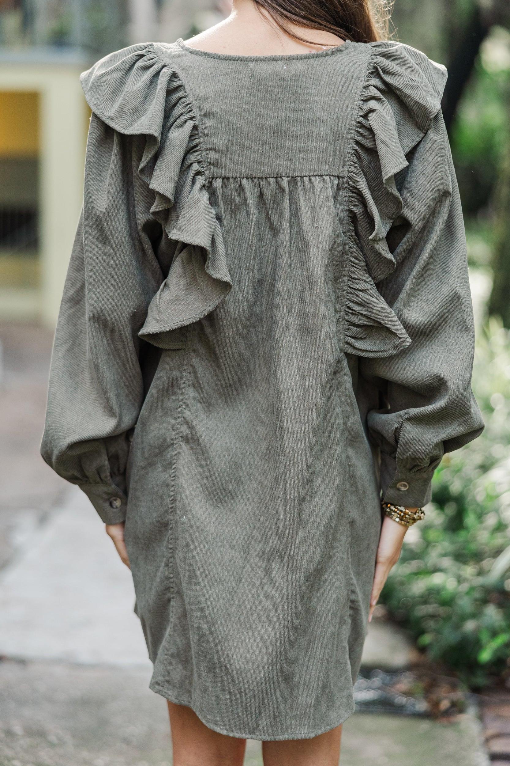 Never Too Late Olive Green Corduroy Dress Female Product Image