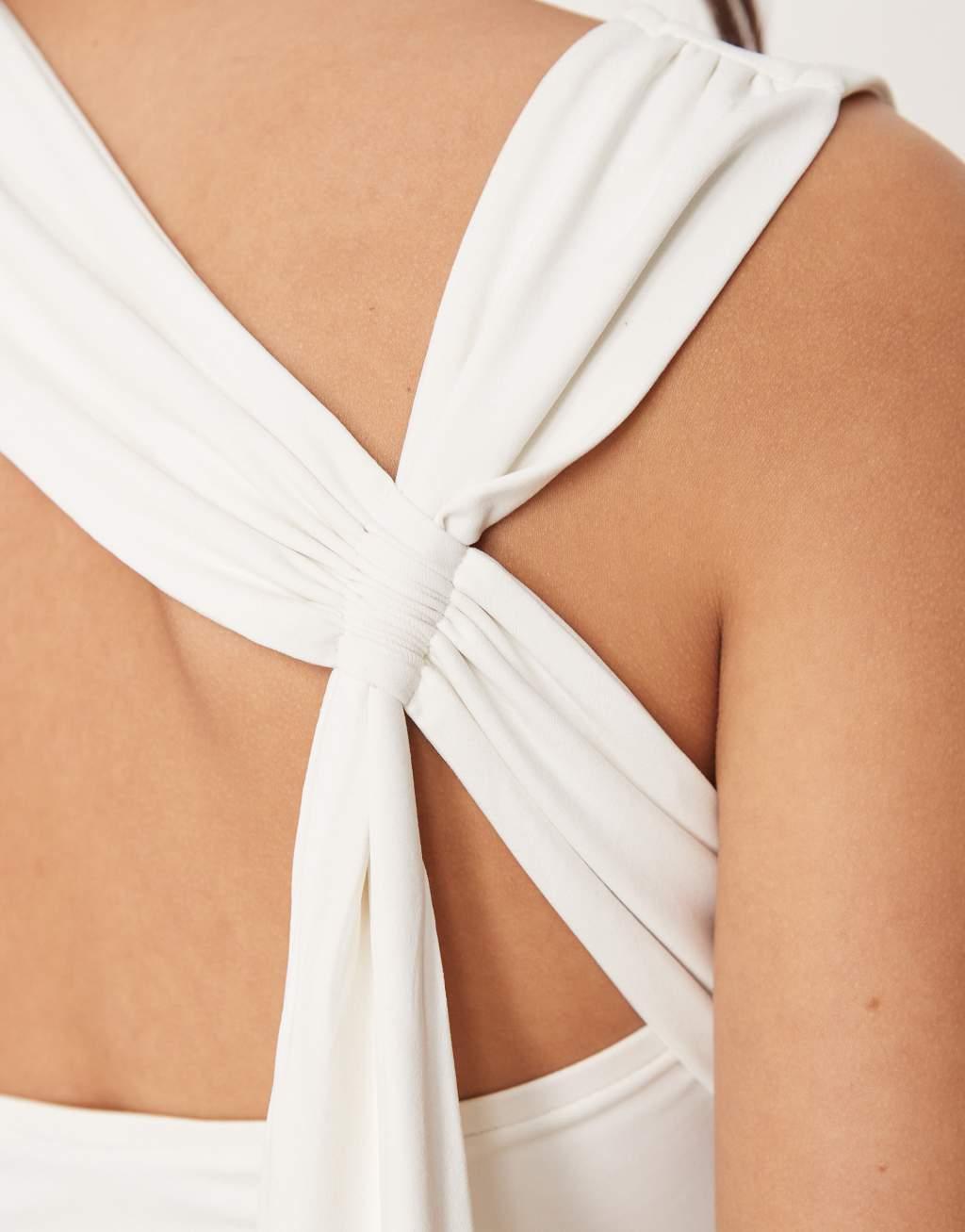 ASOS DESIGN polyamide slash neck top with back drape detail in ivory Product Image