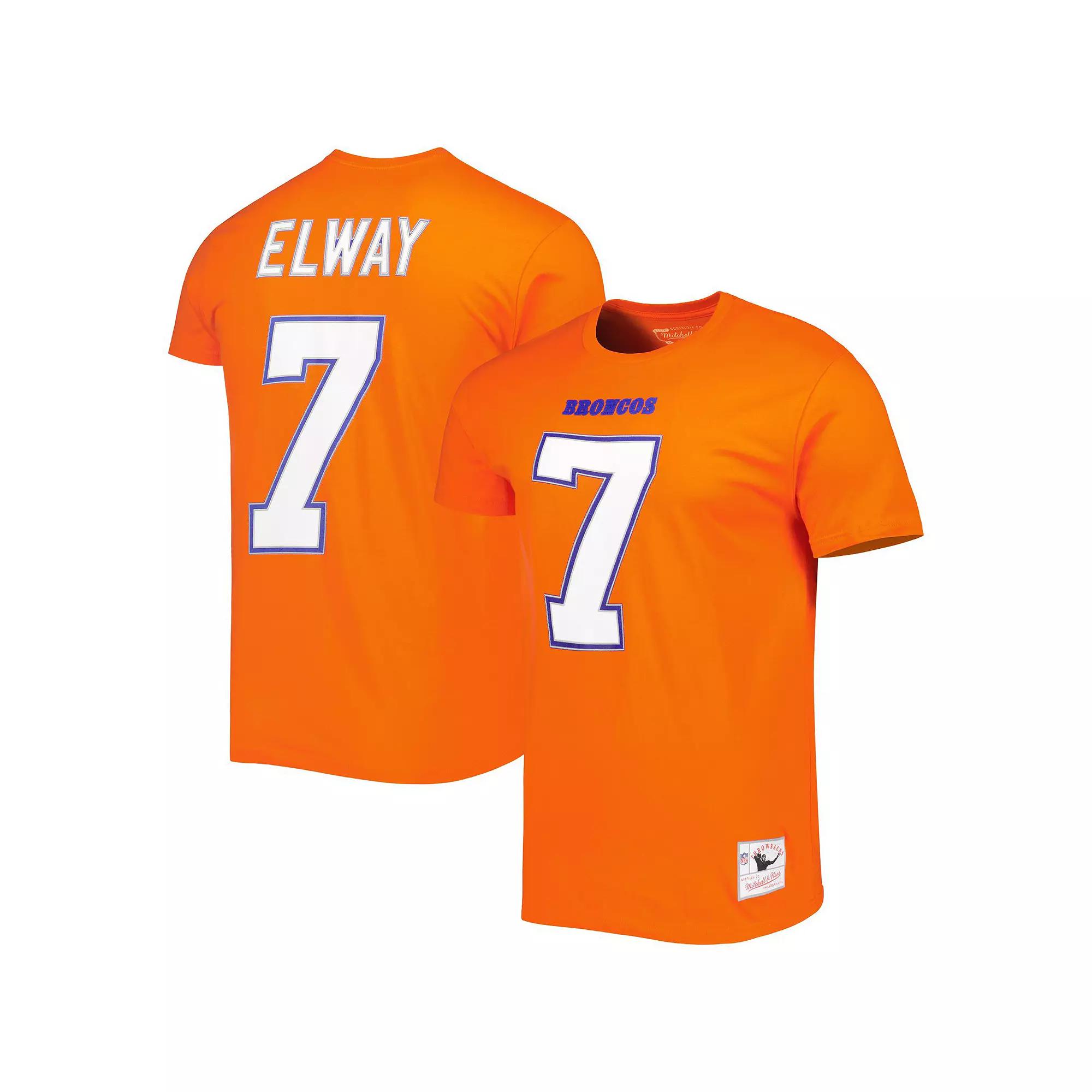 Men's Mitchell & Ness John Elway Orange Denver Broncos Retired Player Logo Name & Number T-Shirt, Size: Small Product Image