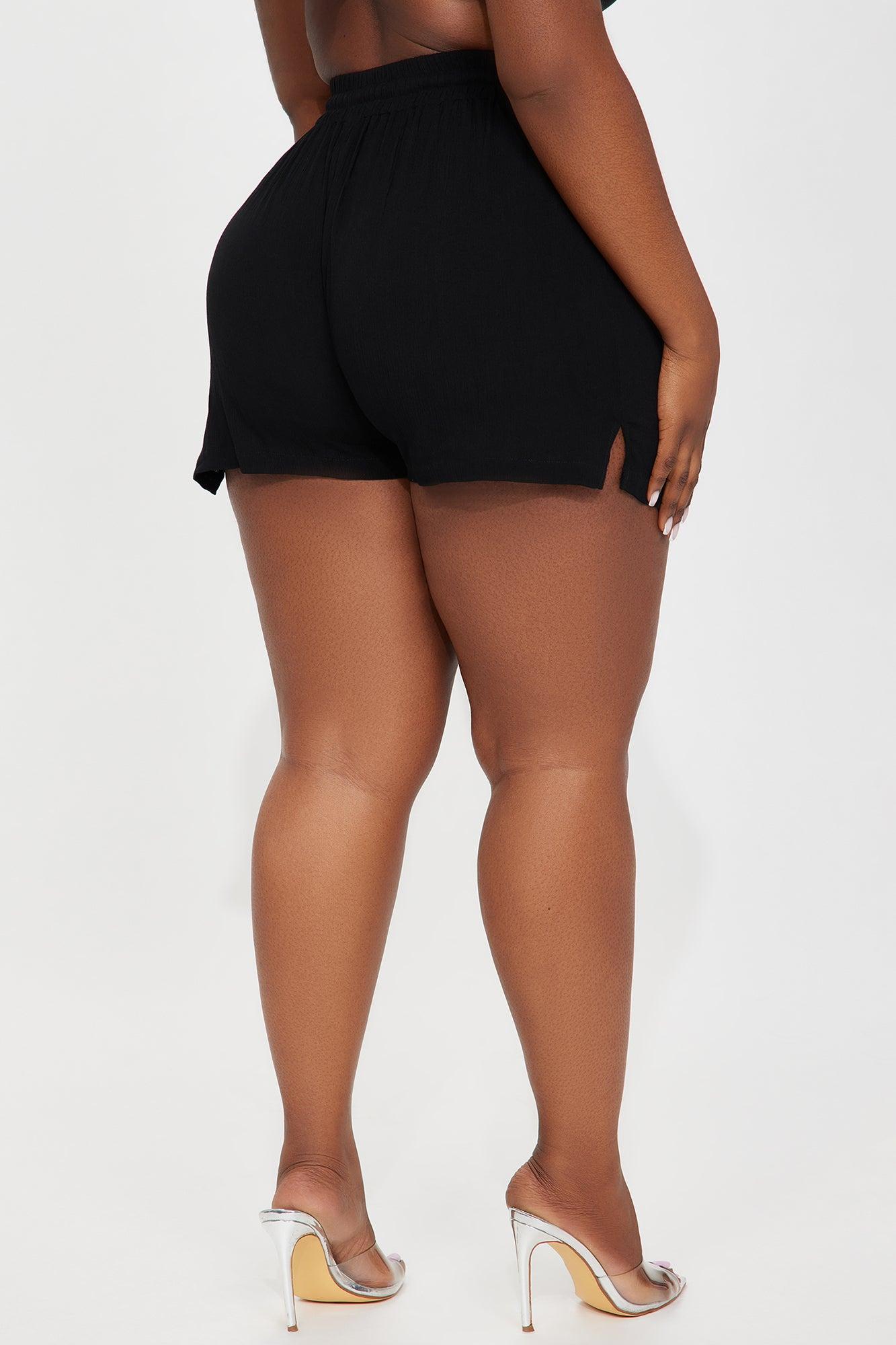 Breezy Paradise Linen Cover Up Shorts - Black Product Image