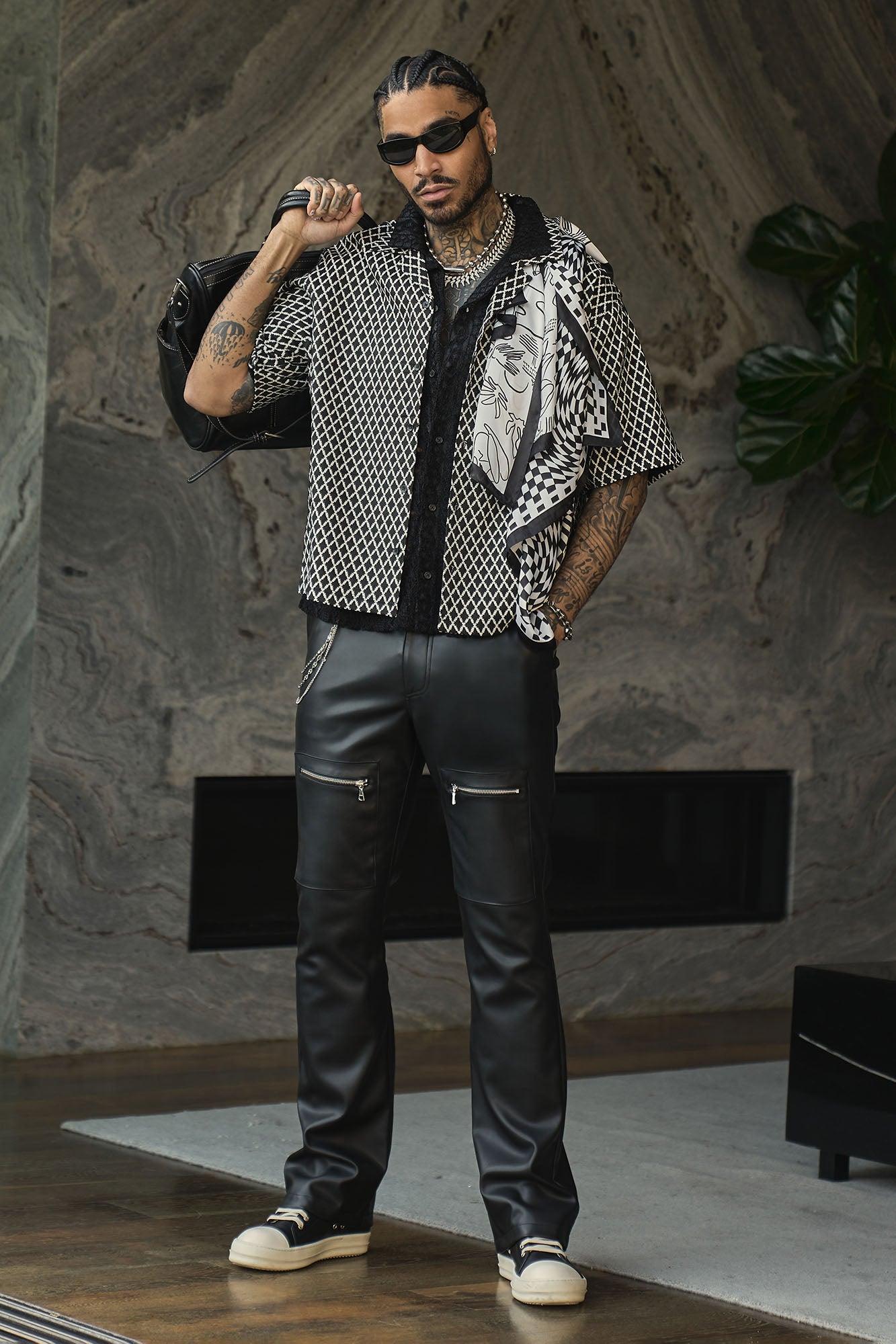 Cut Some Loose Straight Faux Leather Pants - Black Product Image