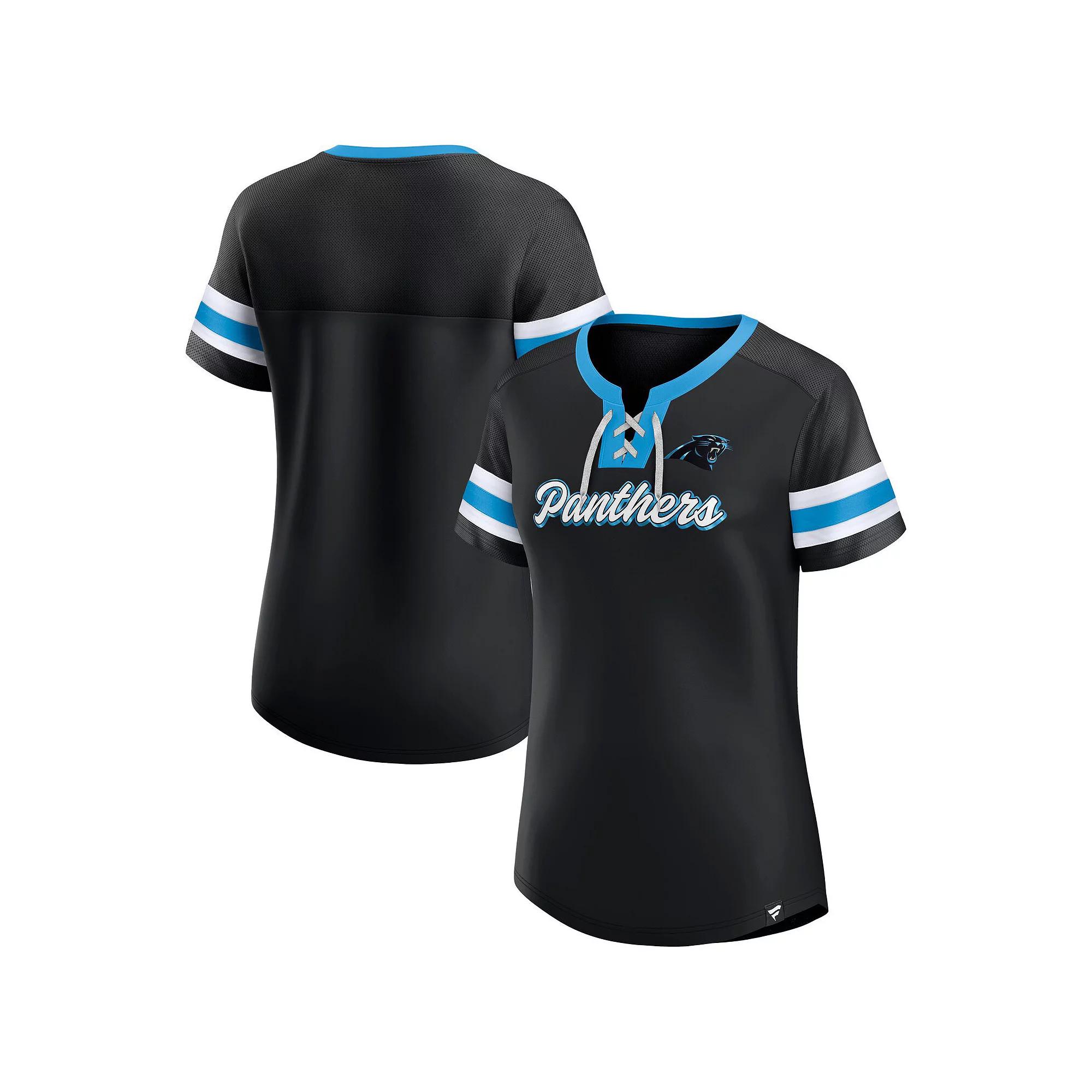 Women's Fanatics Branded Black Carolina Panthers Original State Lace-Up T-Shirt,  Product Image
