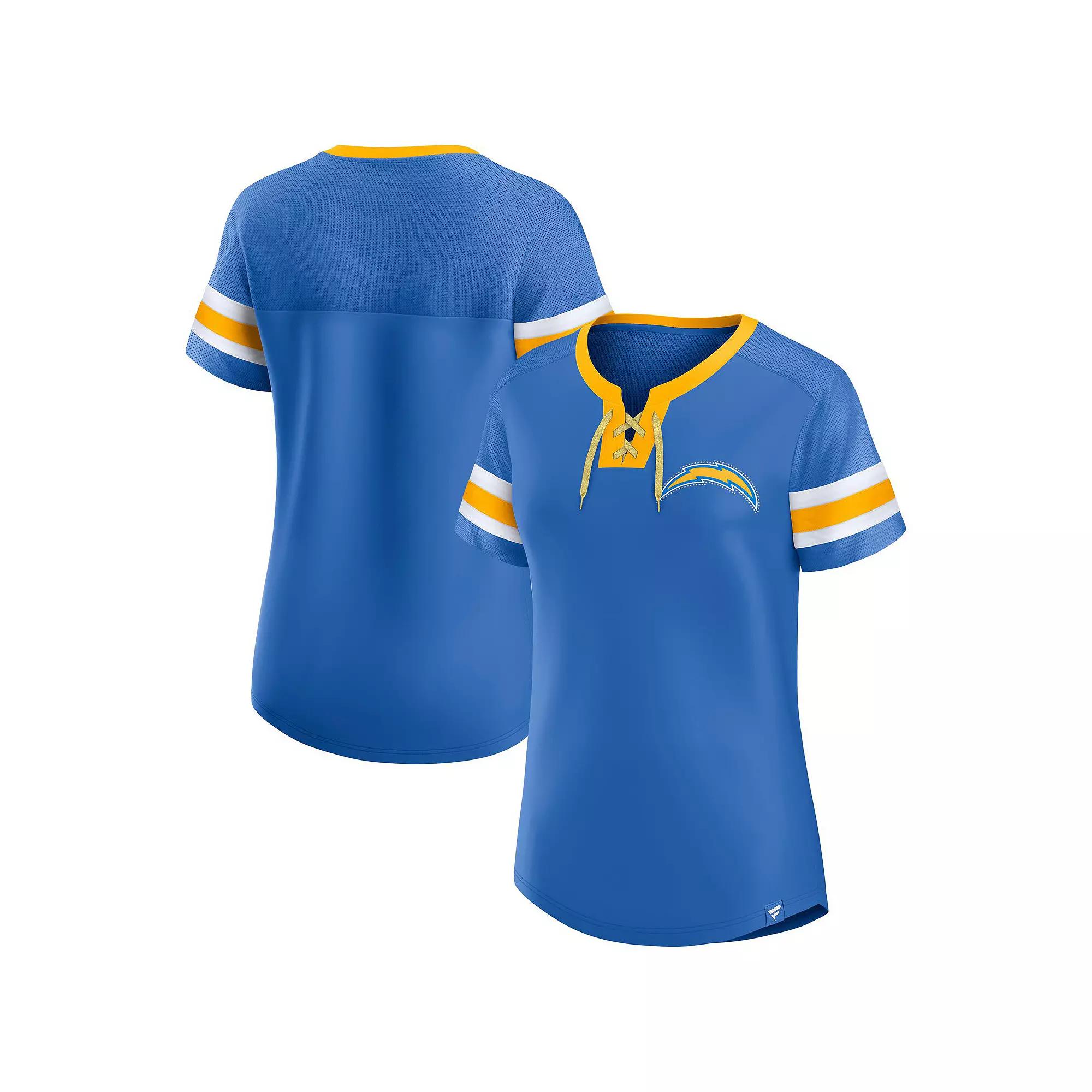 Women's Fanatics Powder Blue Los Angeles Chargers Lace-Up Bling T-Shirt,  Product Image
