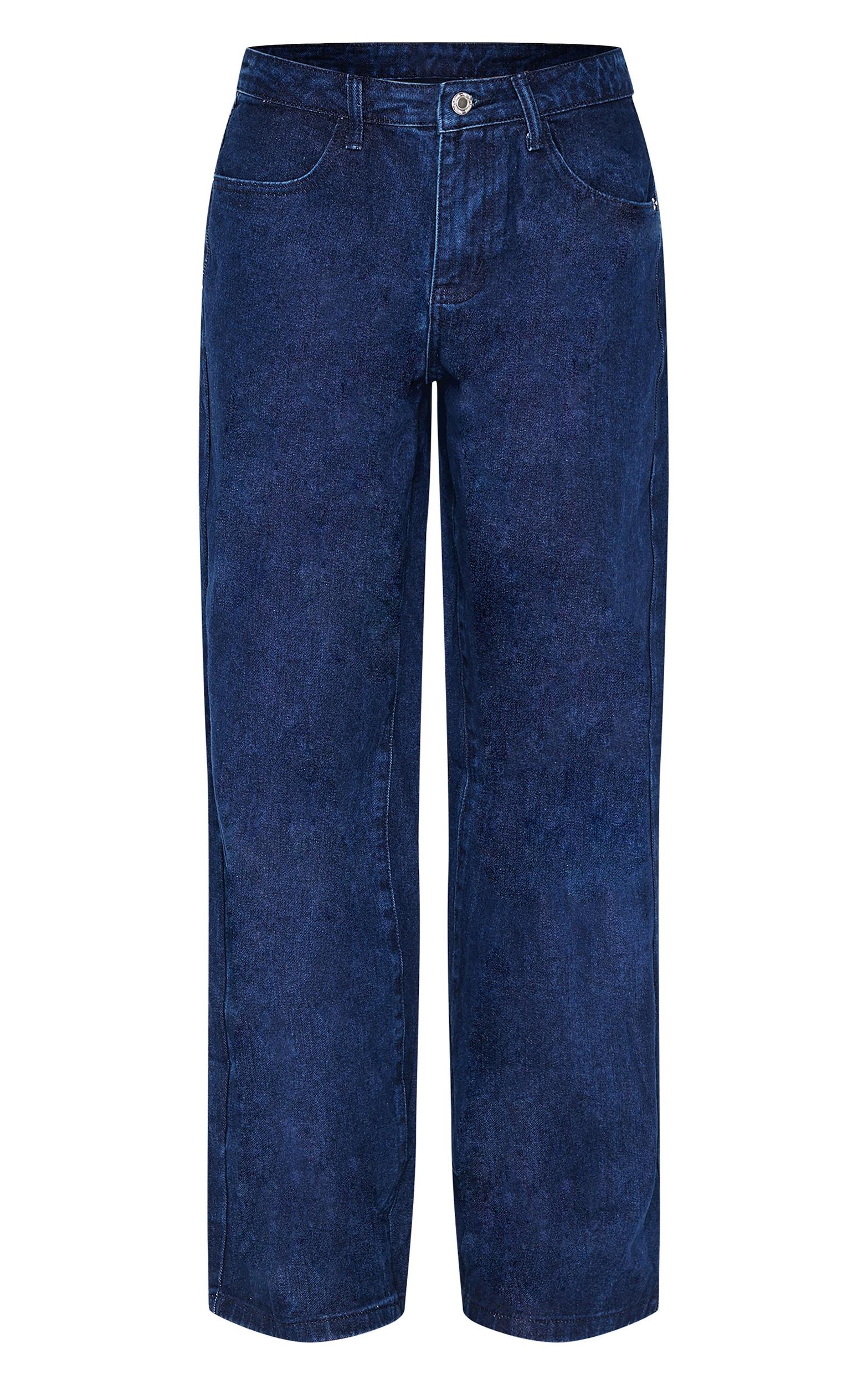 Dark Blue Mid Waist Wide Leg Jeans Product Image