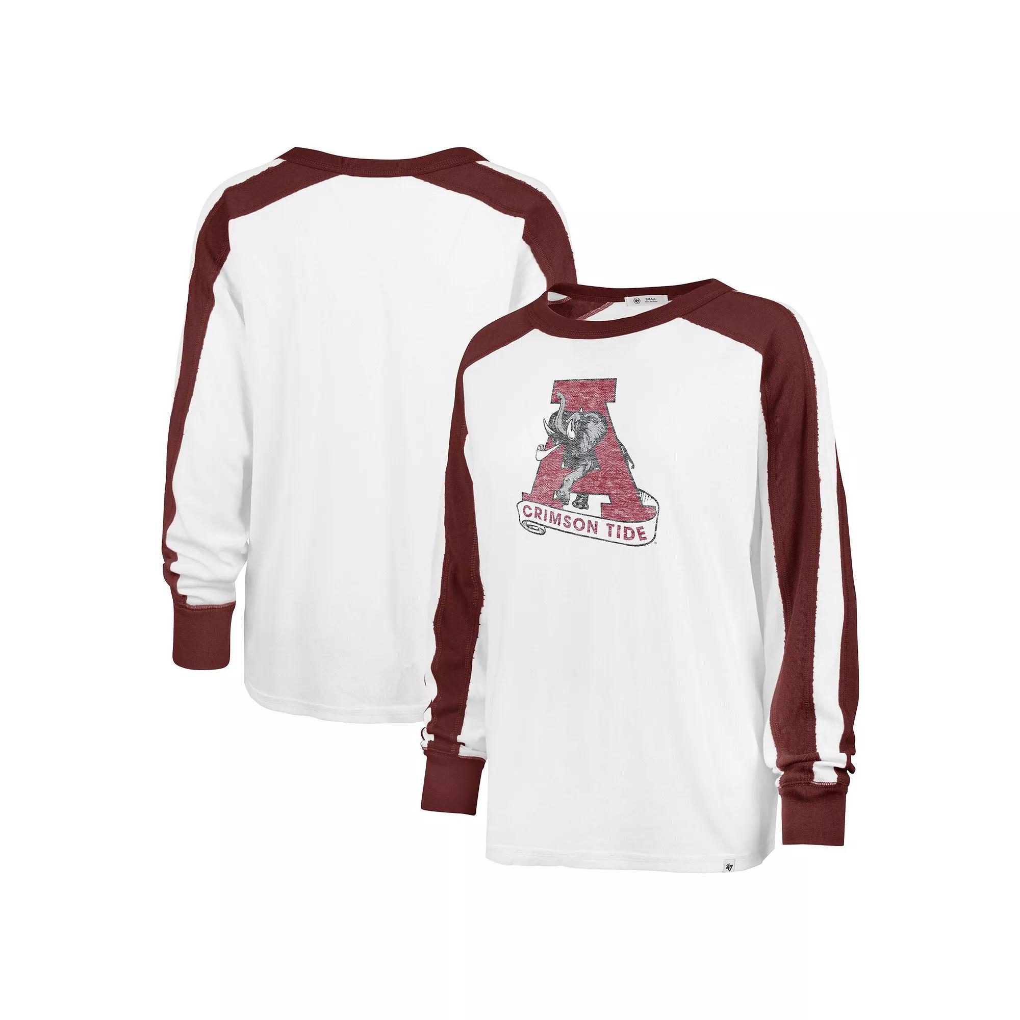 Women's '47 White Alabama Crimson Tide Premier Caribou Raglan Long Sleeve T-Shirt, Size: Medium Product Image
