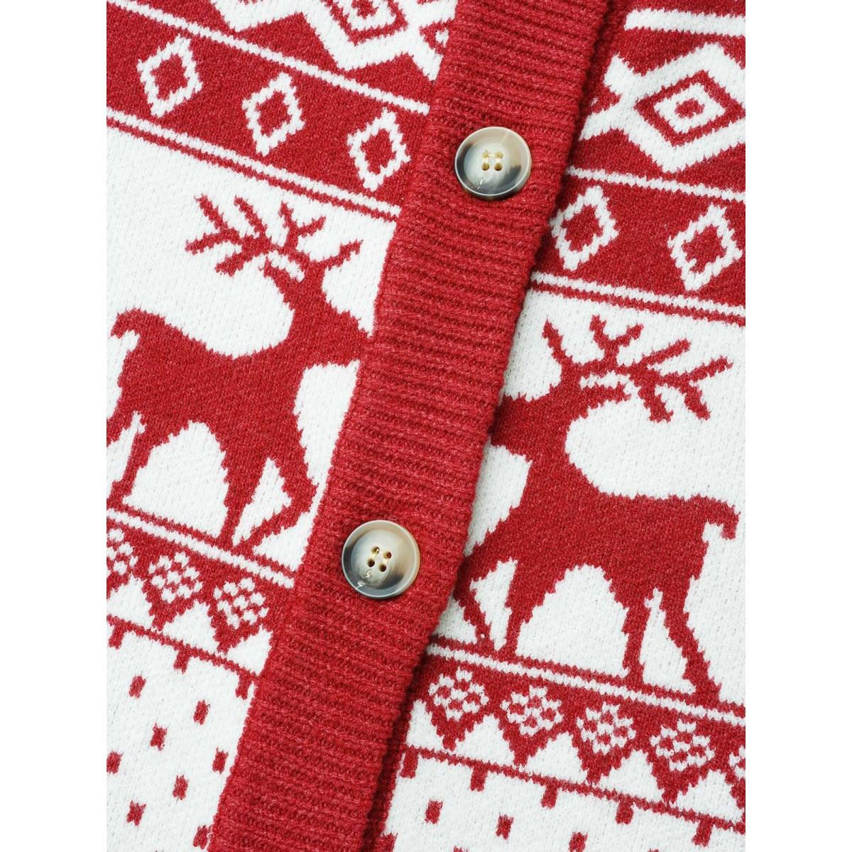 Plus Size Reindeer And Snow Pattern Button-Front Cardigan Scarlet Women Casual Loose Long Sleeve Everyday Cardigans BloomChic 26/4X Product Image