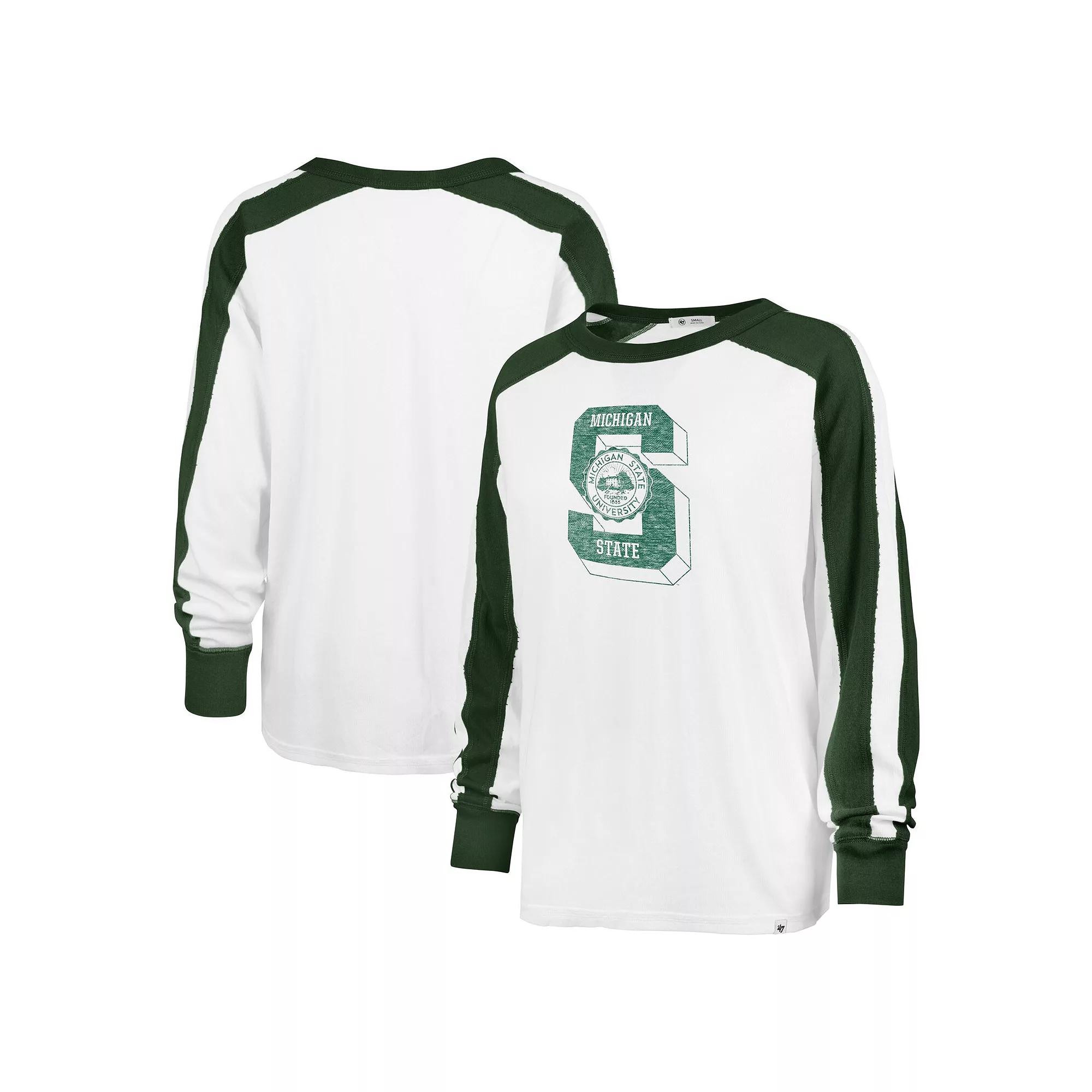 Women's '47 White Michigan State Spartans Premier Caribou Raglan Long Sleeve T-Shirt, Size: Small Product Image