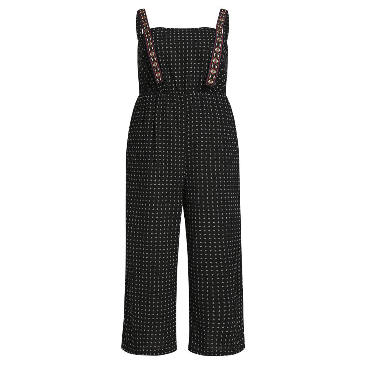 Plus Size Black Geometric Print Pocket Button Elastic Waist Cami Jumpsuit Women Casual Sleeveless Spaghetti Strap Dailywear Loose Jumpsuits BloomChic 14-16/1X Product Image