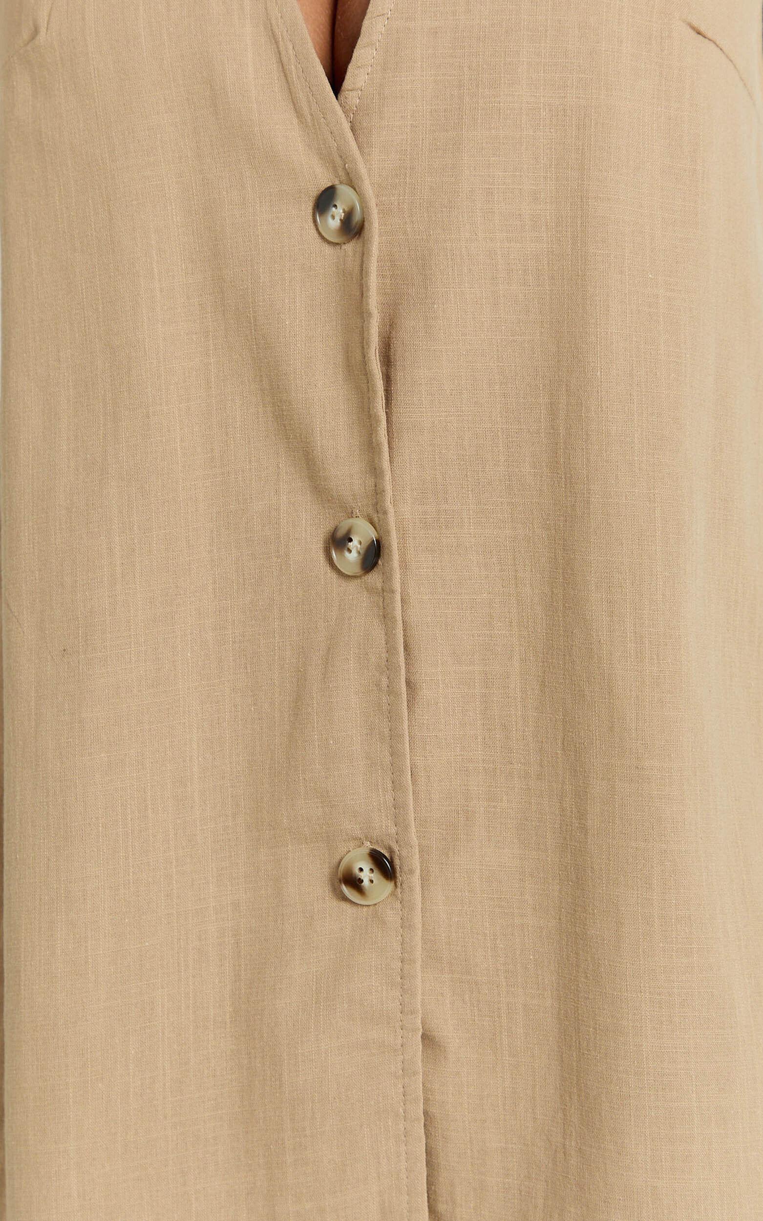 Devon Two Piece Set - Open Side Detail Top & Short Linen Set in Biscuit Product Image