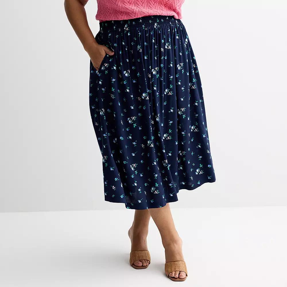 Plus Size Croft & Barrow® Polished Front Pull-On Skirt, Women's, Size: 2XL, Navy Blue Floral Product Image