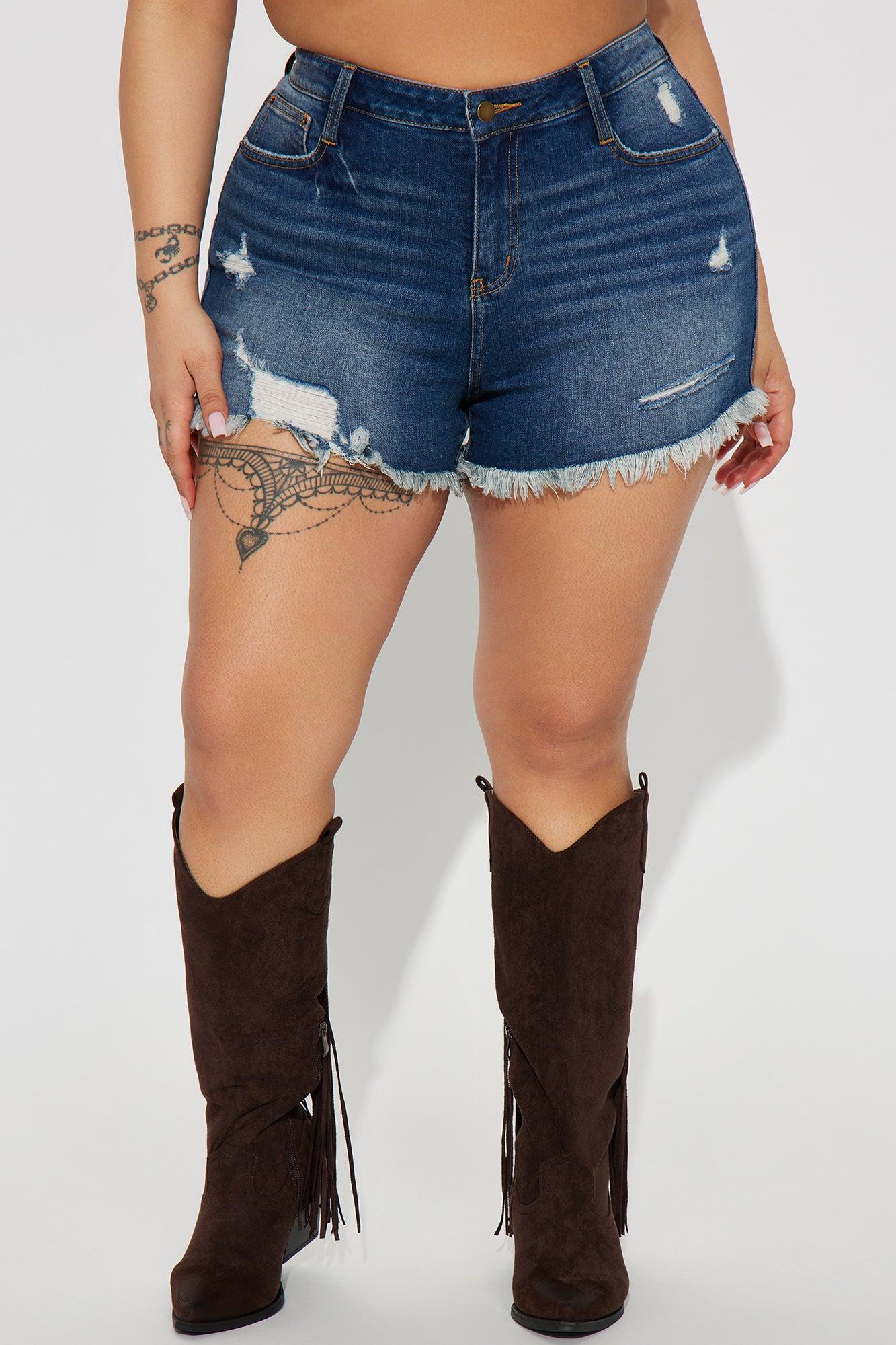 Weekend Fray Stretch Denim Shorts - Dark Wash Product Image