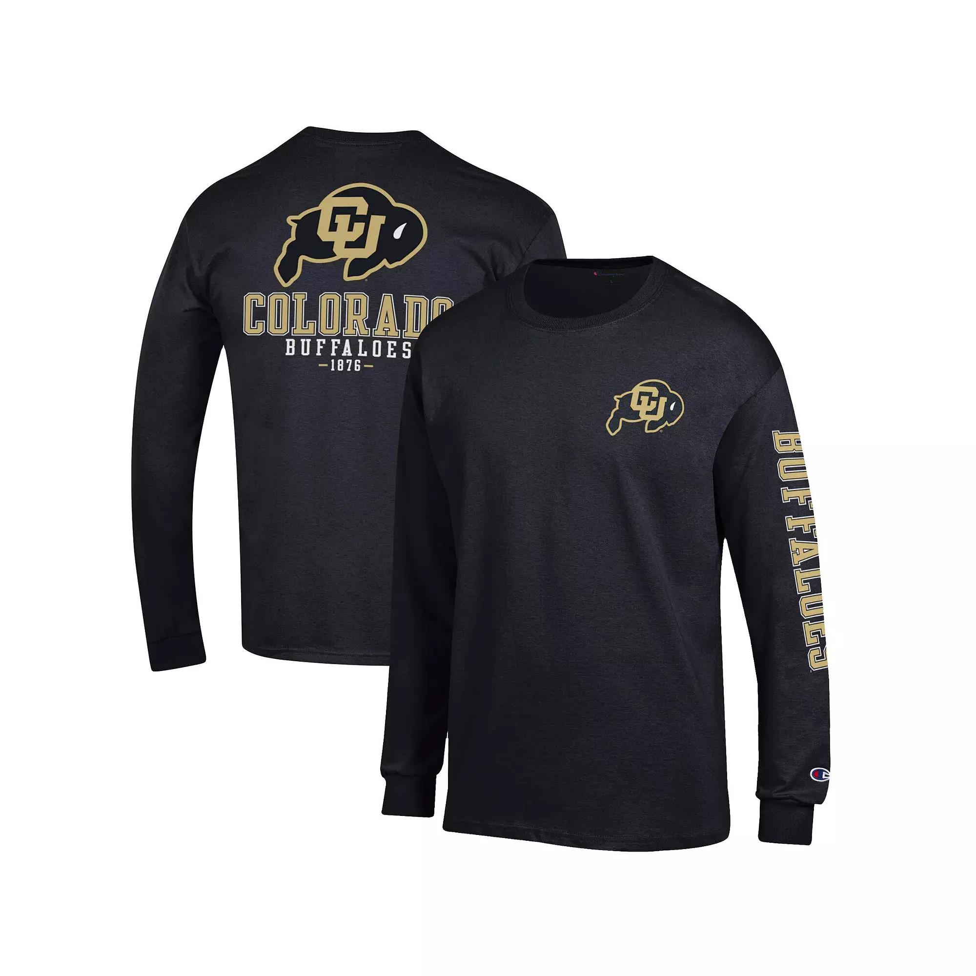 Men's Champion Black Colorado Buffaloes Team Stack Long Sleeve T-Shirt,  Product Image