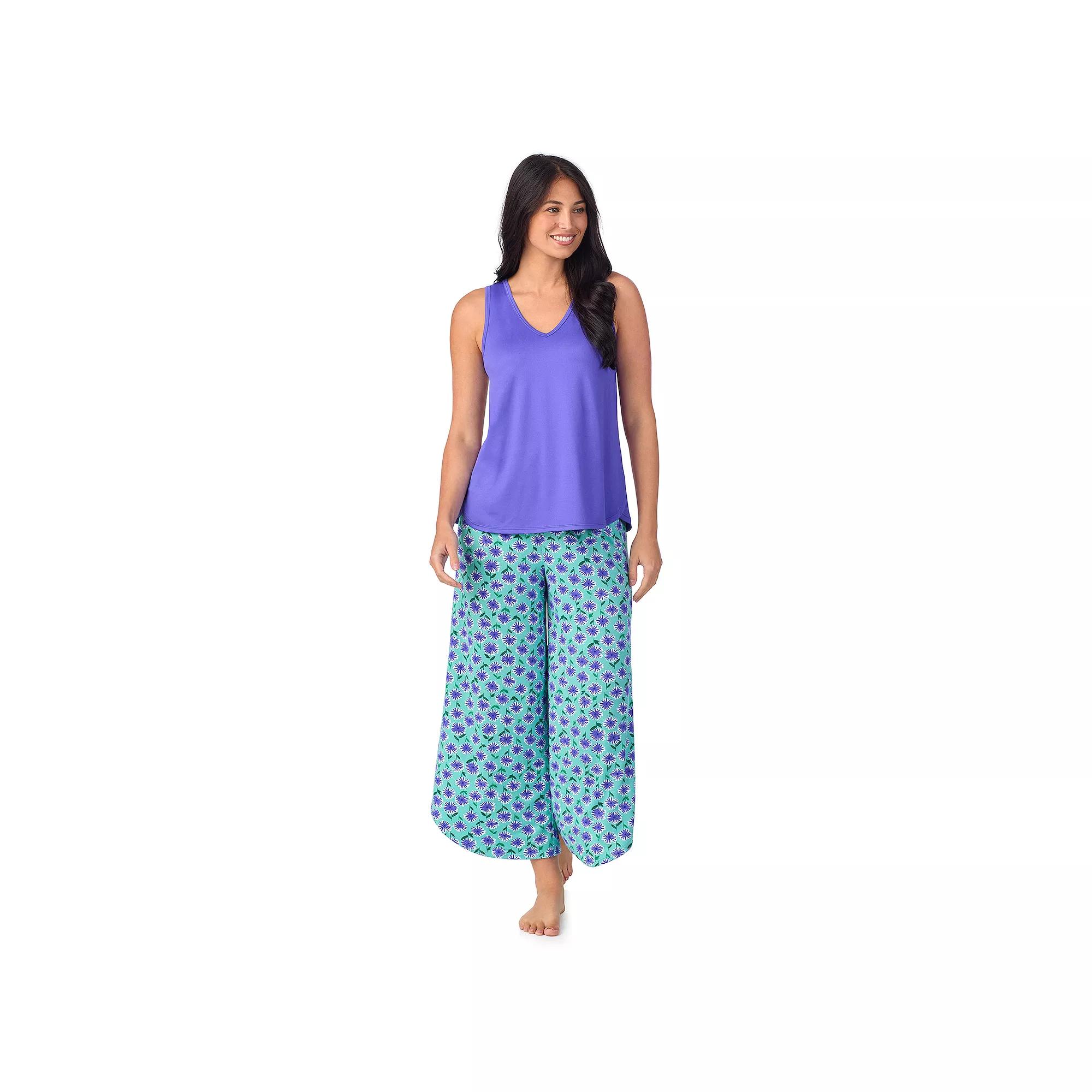 Women's Cuddl Duds® 2-Piece Sleeveless Pajama Top & Wide Leg Pajama Pants Set, Size: XS, Green Flower Product Image
