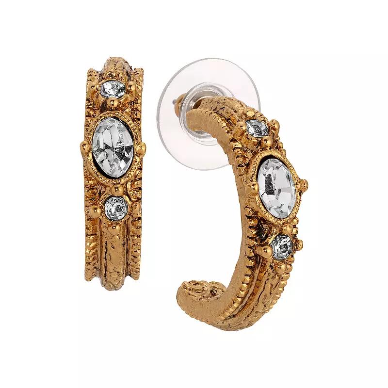 1928 Gold Tone Oval Crystal Hoop Earrings, Women's, Pink Product Image