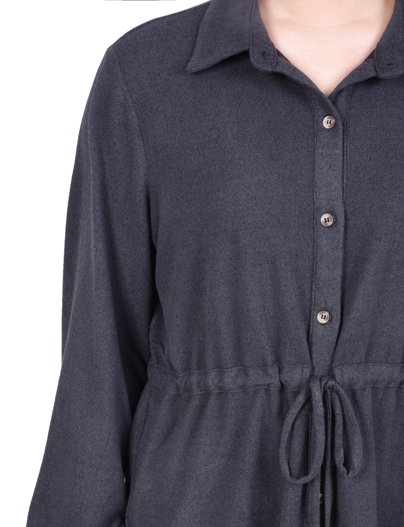 Long Dolman Sleeve Drawstring-Waist Tunic Top - Petite Product Image