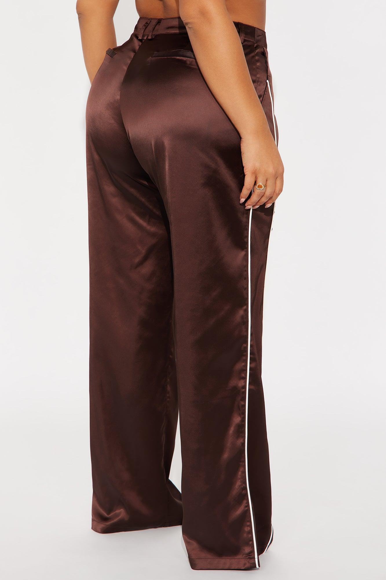 Keep Up With Me Satin Wide Leg Track Pant 33 - Chocolate/Combo Female Product Image