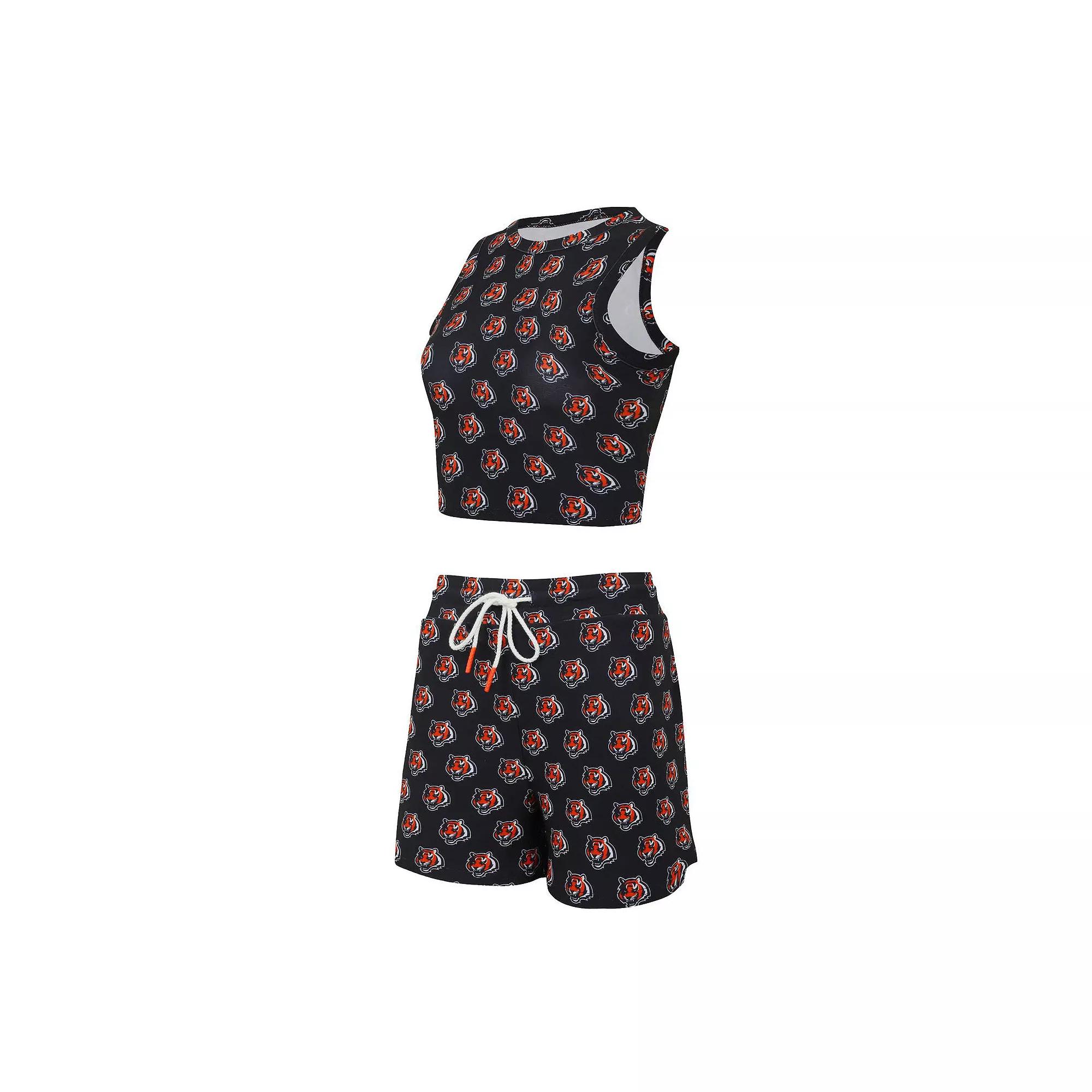 Women's Concepts Sport Cincinnati Bengals Gauge Allover Print Cropped Tank Top & Shorts Sleep Set,  Product Image