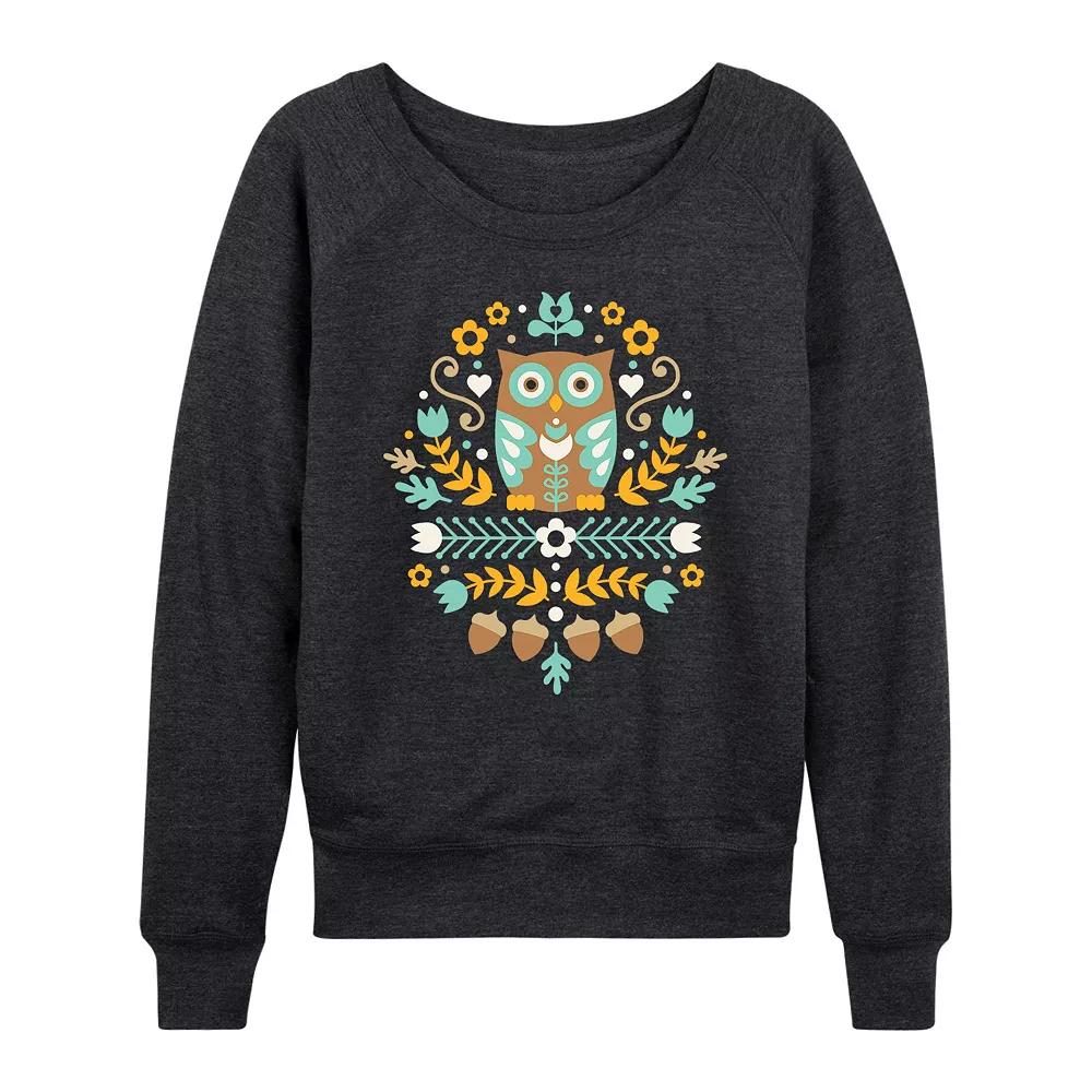 Women's Scandinavian Folk Owl French Terry Long Sleeve Tee, Girl's,  Product Image