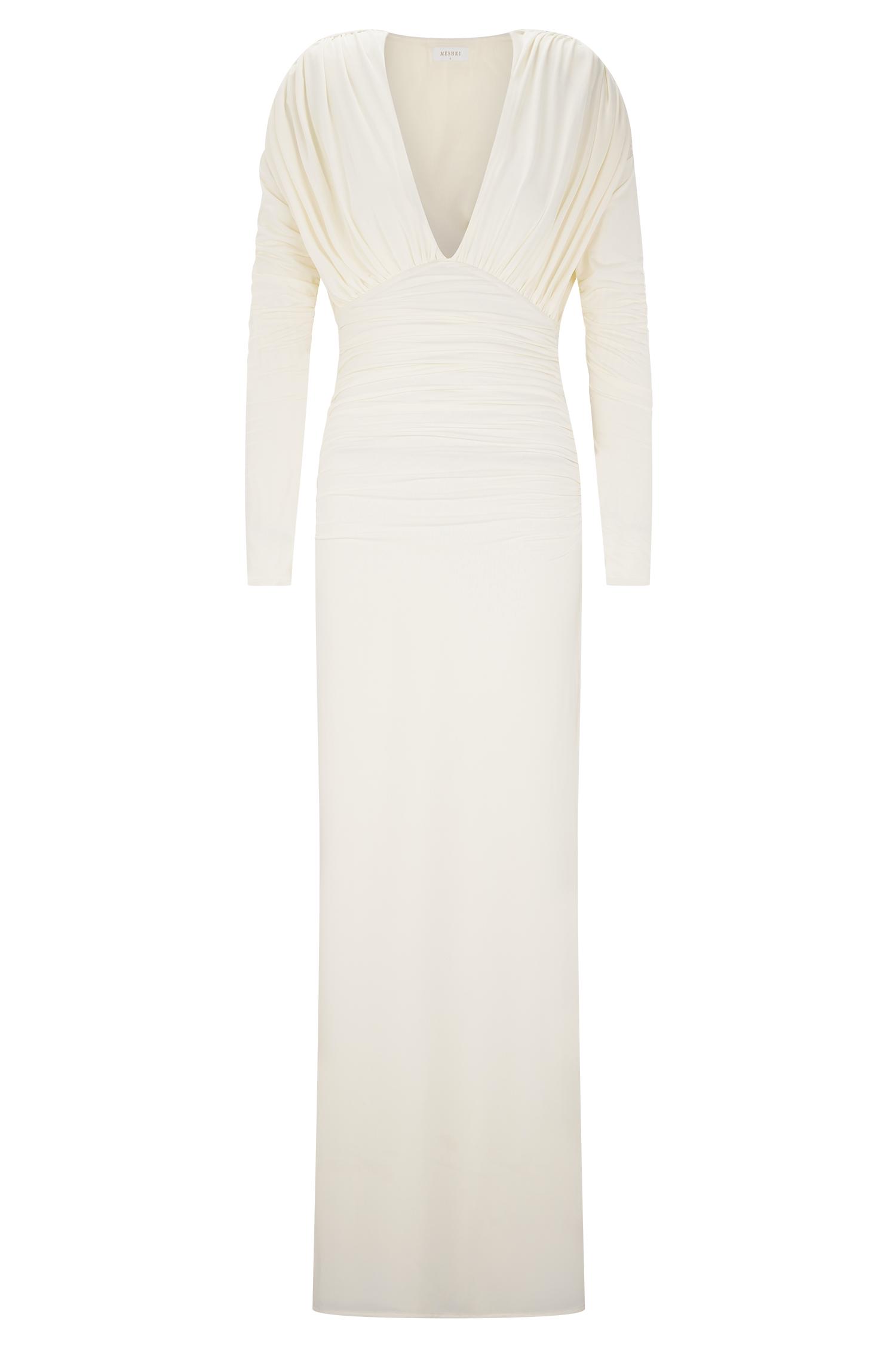 Hayden Long Sleeve Plunge Maxi Dress - Ivory Product Image