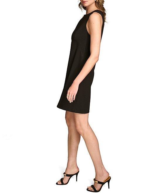 Donna Karan Cady Crepe Crew Neck Sleeveless Keyhole Shift Dress Product Image
