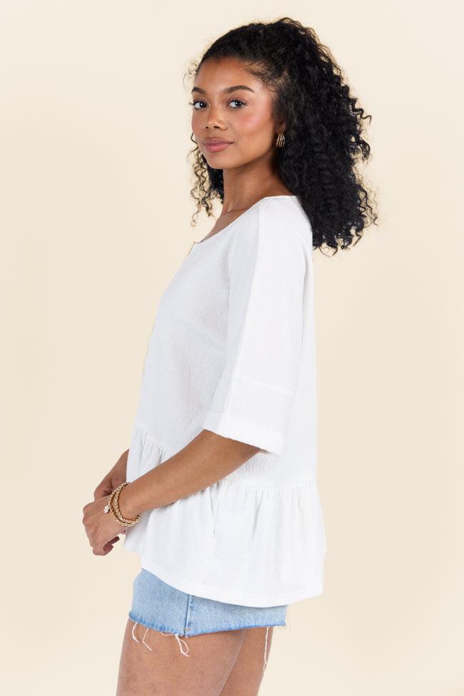 Caught In The Moment Ivory Textured Knit Henley Tee FINAL SALE Product Image