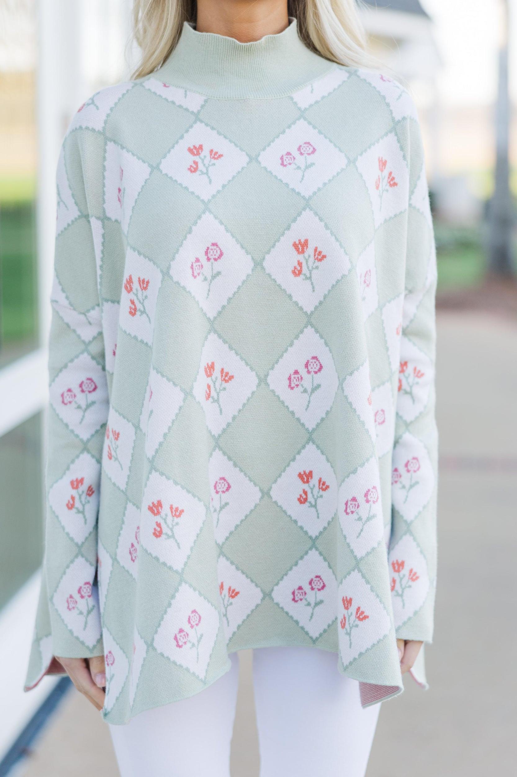 Quick Decisions Sage Green Floral Argyle Sweater Female Product Image