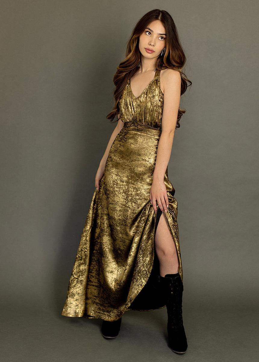 Monroe Dress in Metallic Bronze Female Product Image