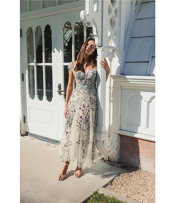 Mac Duggal Floral Embroidered Sweetheart Cap Sleeve Dress Product Image