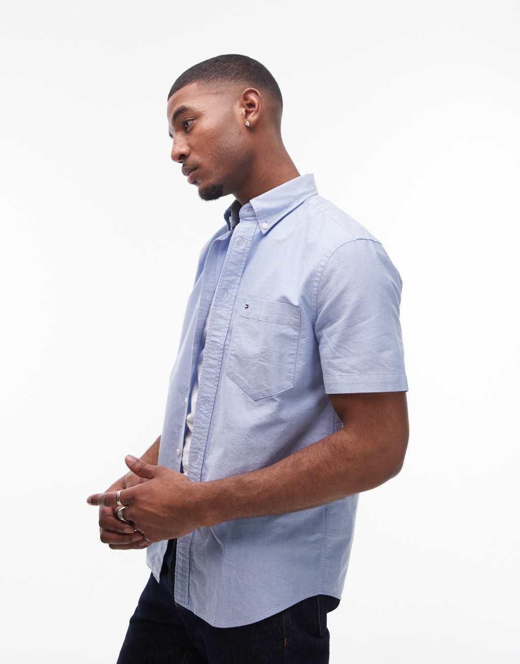 Tommy Hilfiger heritage oxford short sleeve shirt in pale blue Product Image