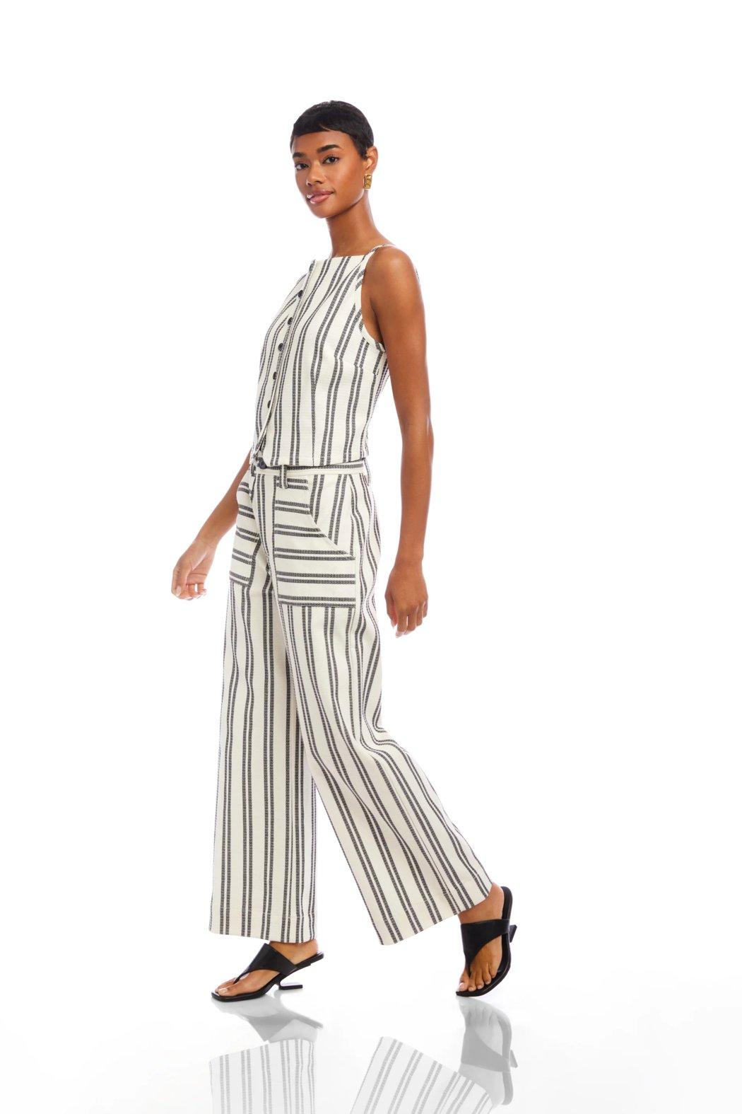 Elis Sleeveless Button-Up Top - Black Stripe Product Image