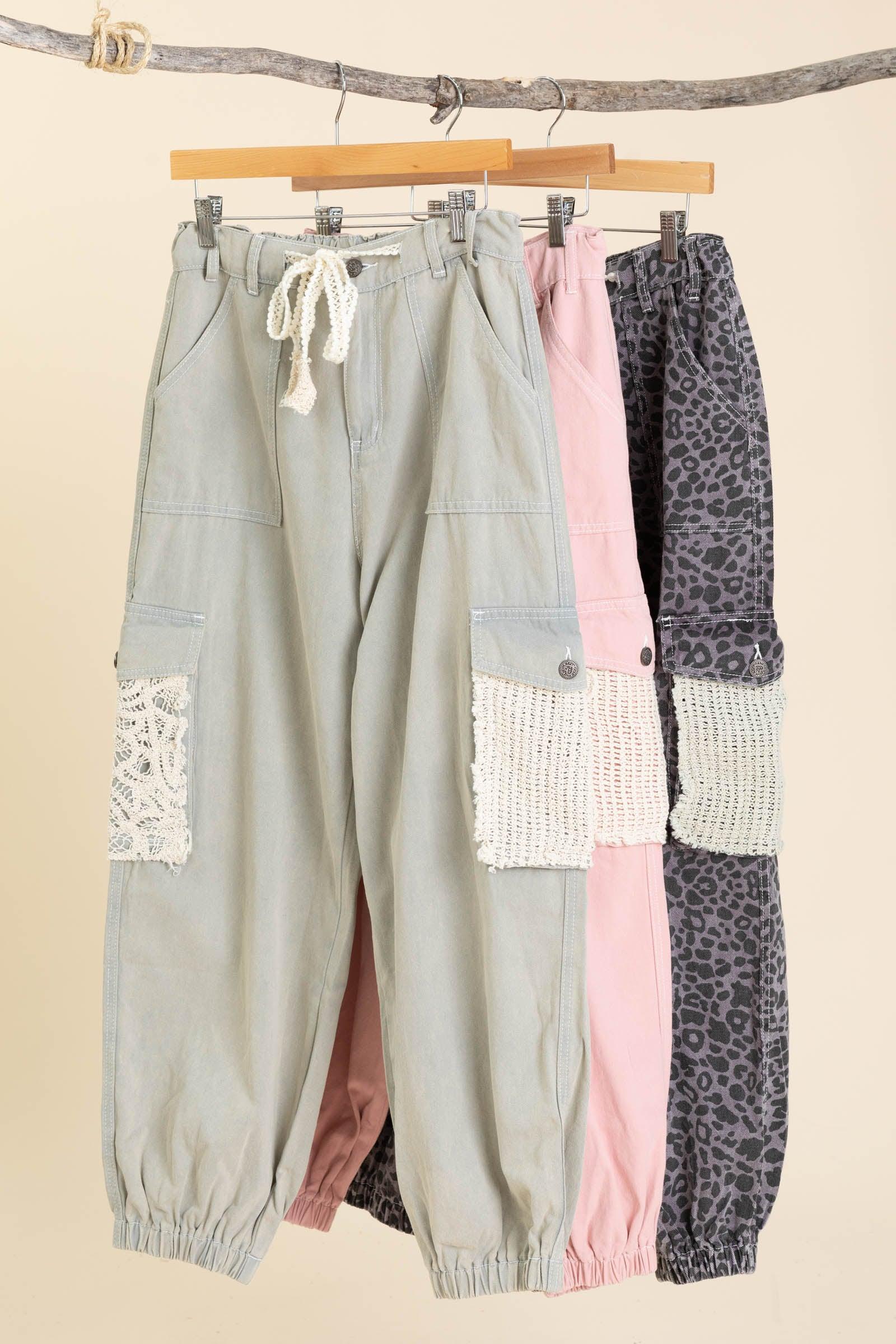 Drawstring Crochet Pants With Cargo Pockets Product Image
