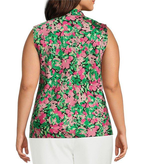 Kasper Plus Size Satin Sleeveless Tie Front Blouse Product Image