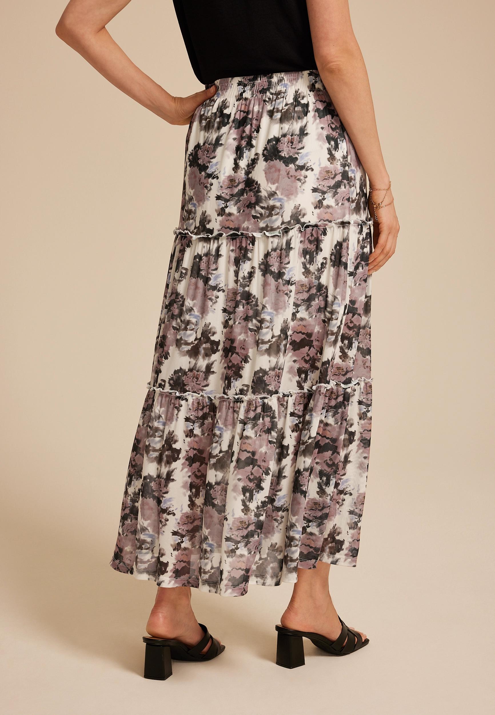 Studio Y Abstract Floral Mesh Tiered Maxi Skirt Product Image