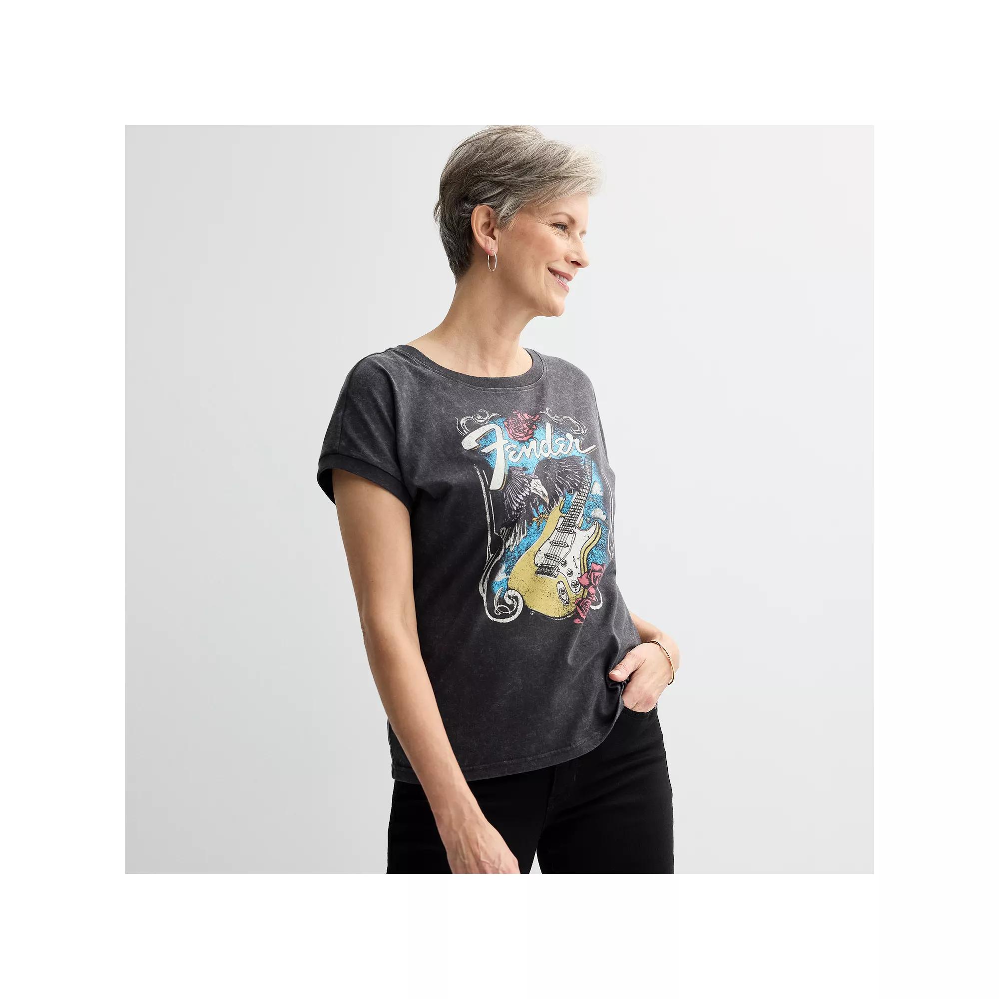 Women's Fender American Eagle Guitar Dolman Graphic Tee, Size: Large, Black Mineral Wash Product Image