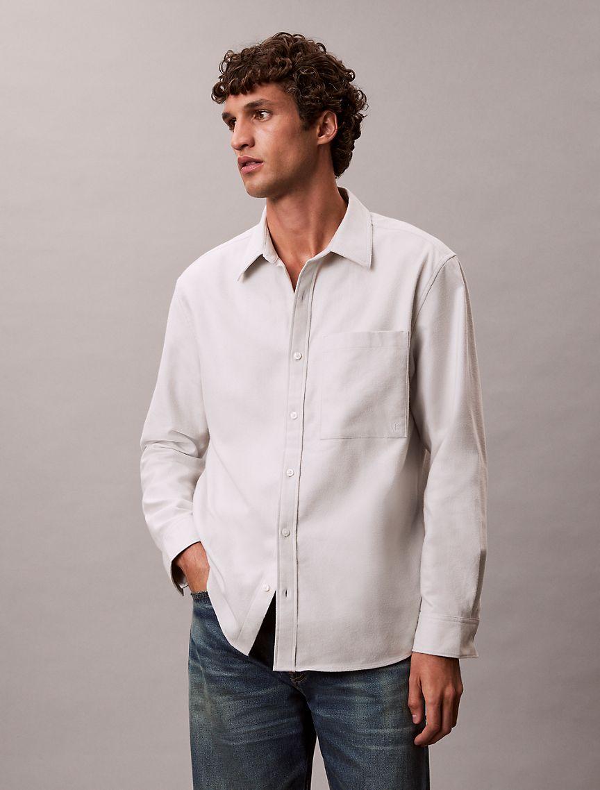 Melange Flannel Relaxed Button-Down Shirt Product Image