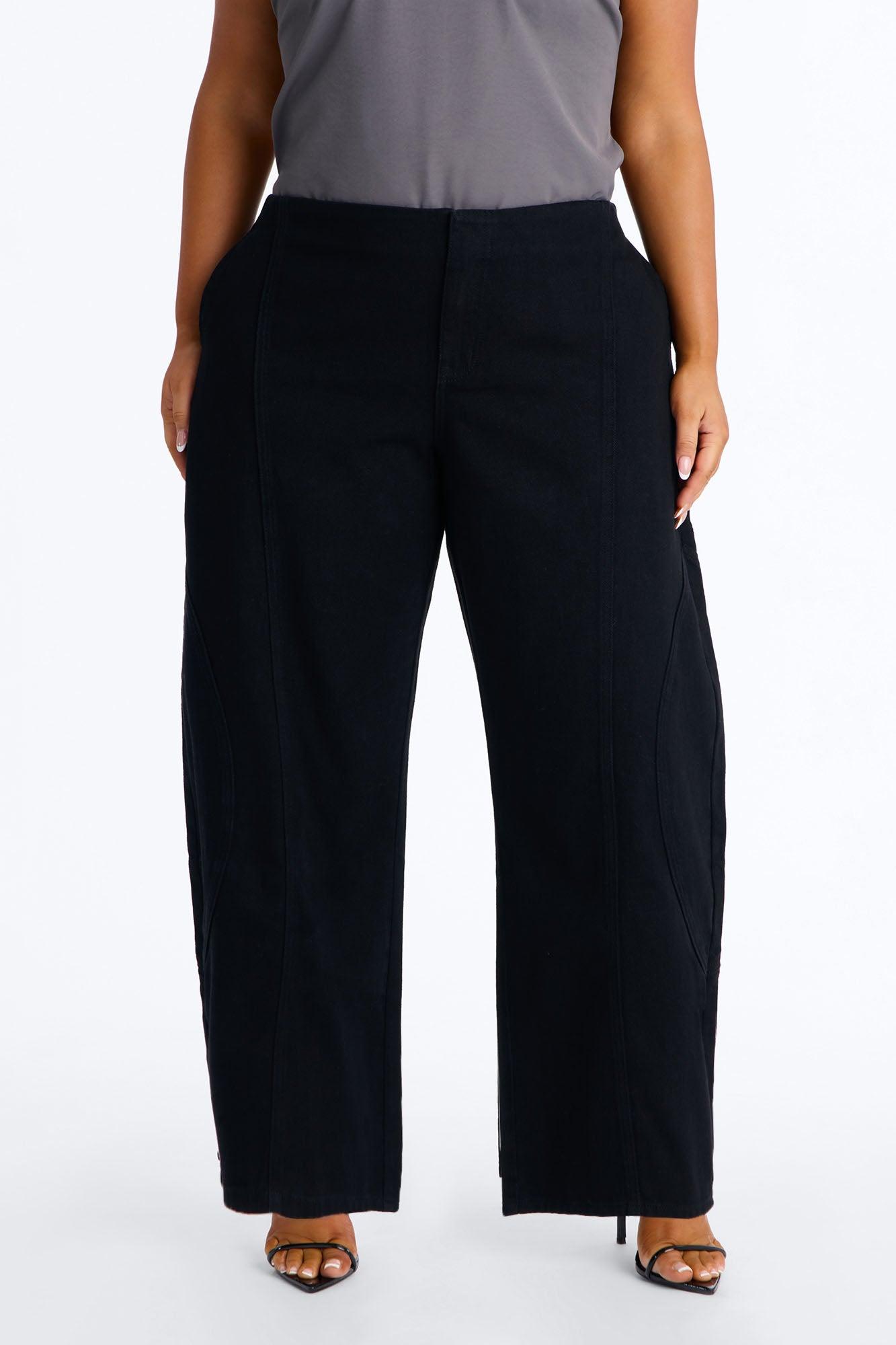Maliah Low Rise Twill Barrel Leg Pants - Black Female Product Image