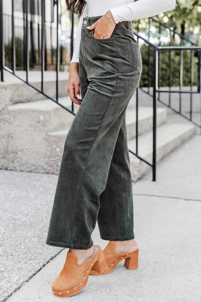 Get To Going Olive Corduroy Straight Leg Pants FINAL SALE Product Image