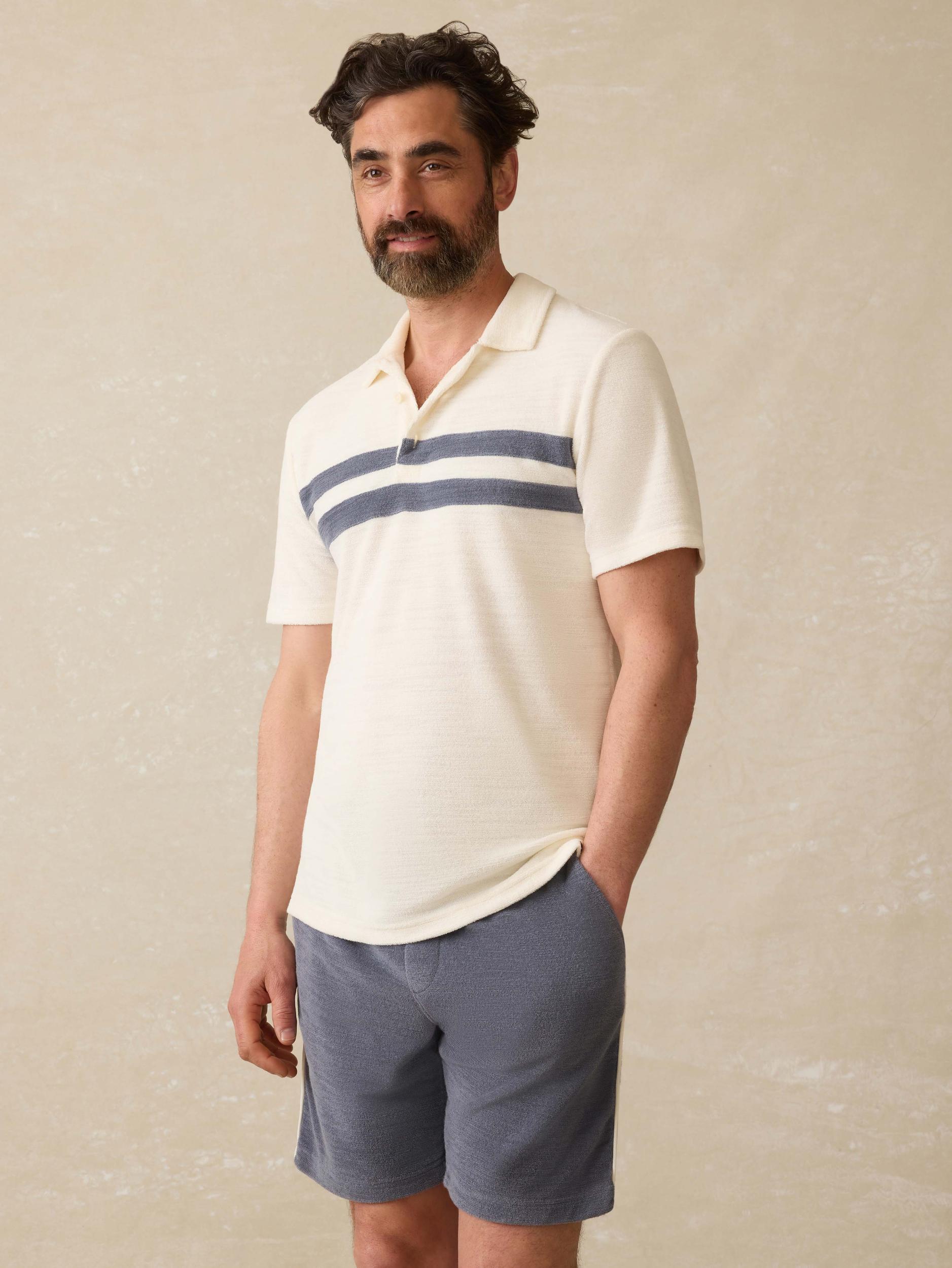 Cabana Towel Terry Surf Stripe Polo - Vintage White Product Image