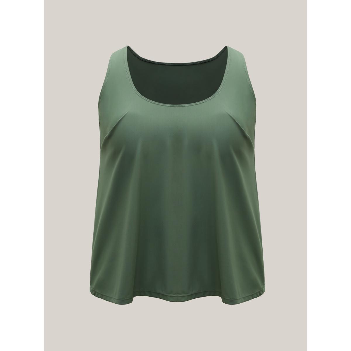 Plus Size 2-in-1 Padded Color Contrast Swim Tankini Women's Swimwear ArmyGreen Resort Contrast High stretch Bodycon U-neck Curve Swim Tops BloomChic 12/L Product Image