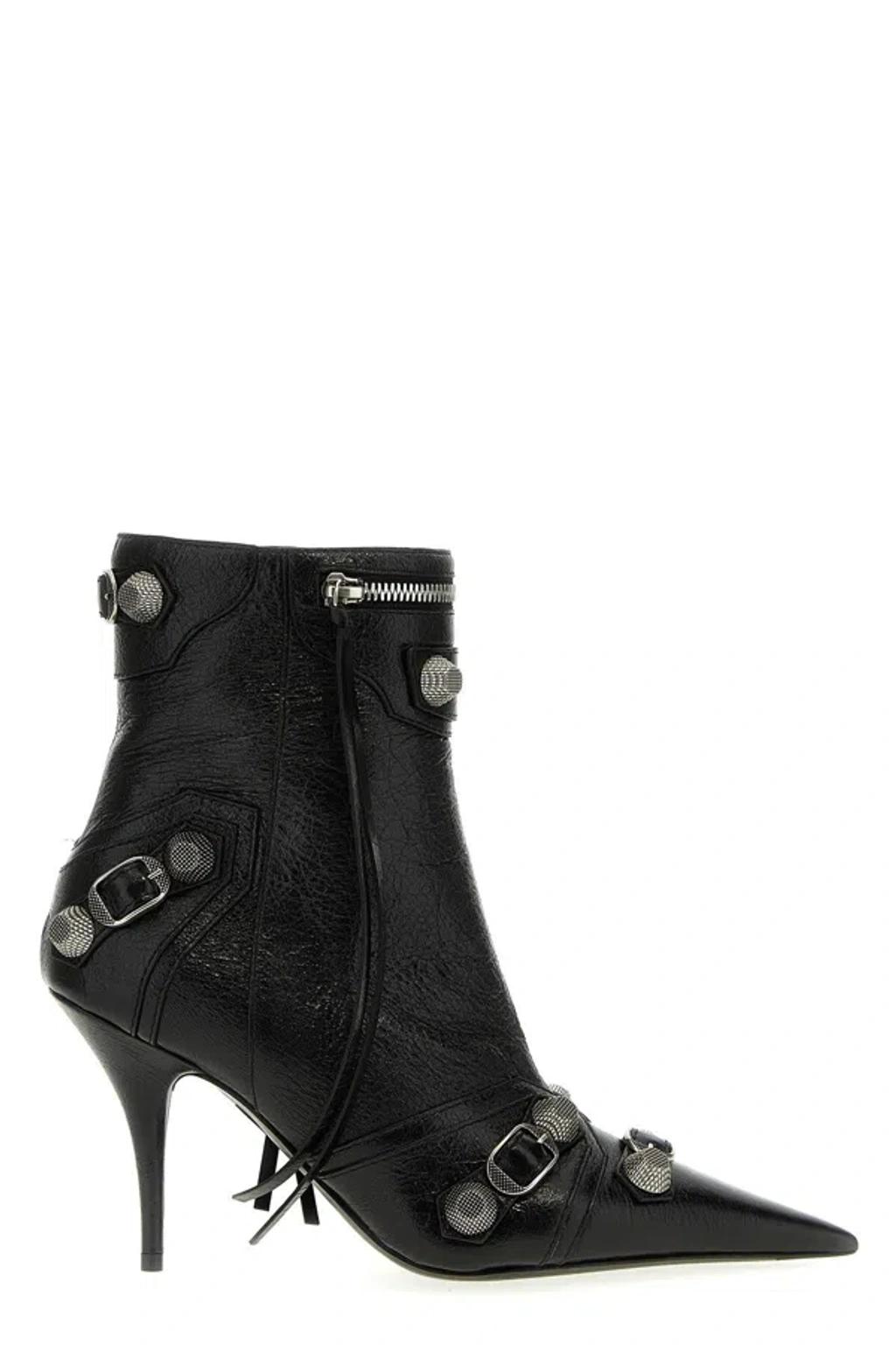 BALENCIAGA Womens Cagole Lambskin Buckle Zip Ankle Booties In Black Product Image