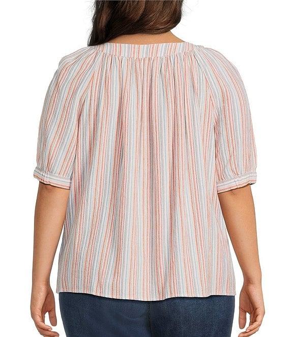 Westbound Plus Size Short Sleeve Stripe Square Neck Top Product Image