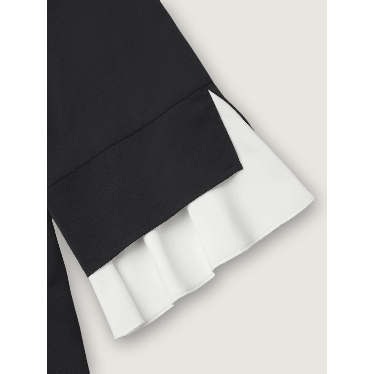 Plus Size Black Contrast Patchwork Bell Sleeve Blouse Women Romantic Elbow-length sleeve Round Neck Elegant Blouses BloomChic 10/M Product Image