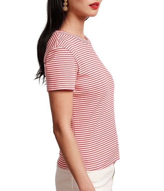 FRANCES VALENTINE Stripe Ribbed Knit Crew Neck Short Sleeve Tee Product Image