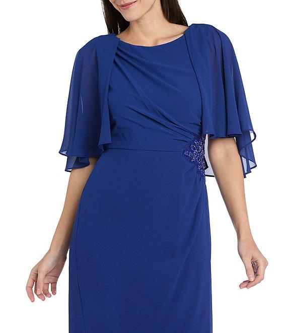 R & M Richards Round Neck Capelet Sleeve Souffle Crepe Chiffon Sheath Dress Product Image