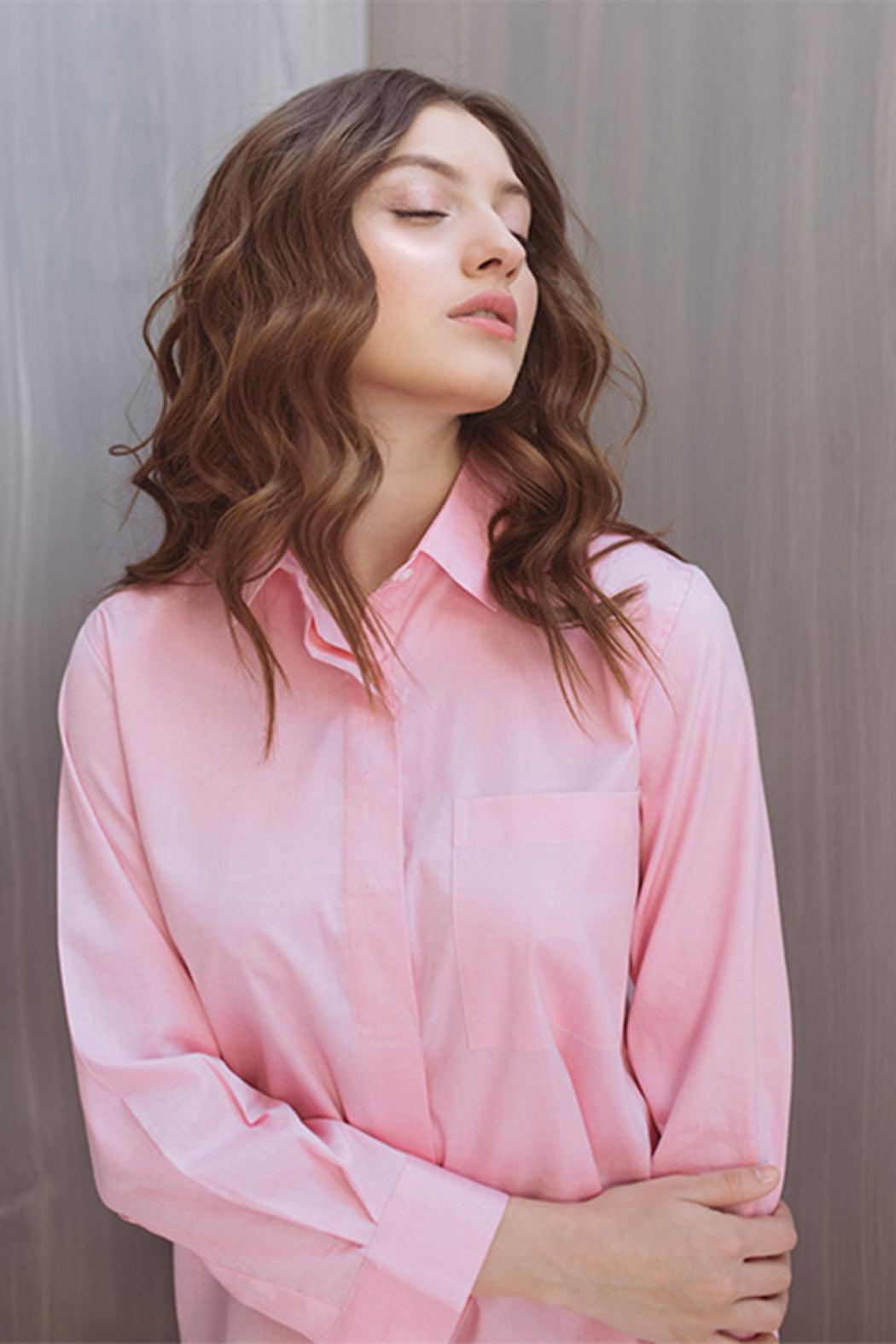 PINK POPVER SHIRT WITH FRONT PLEAT Product Image