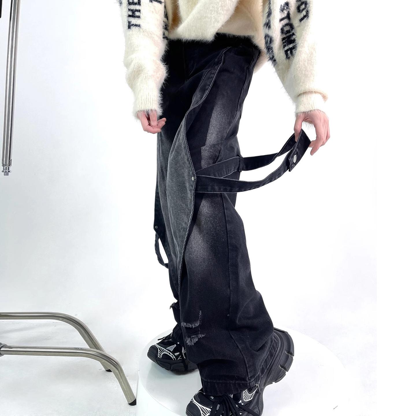 Sopula Retro Heavy-Duty Distressed Washed Patchwork Jeans Product Image