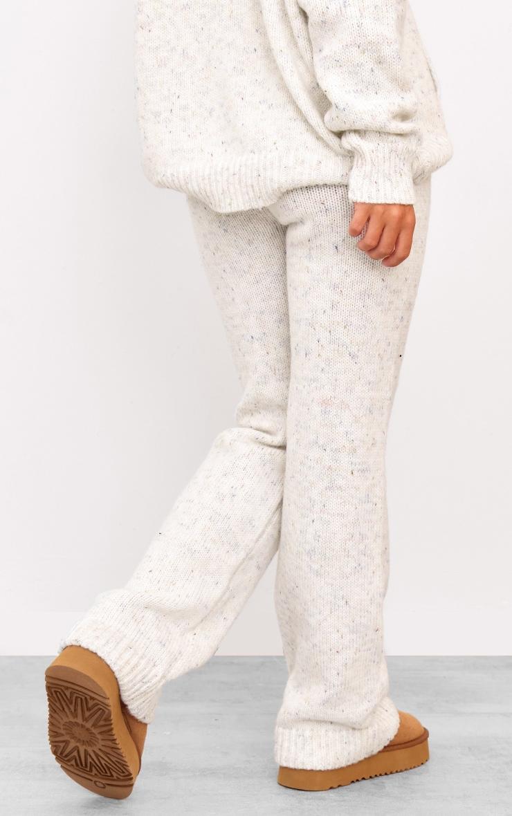 Cream Space Dye Knitted Wide Leg Pants Product Image